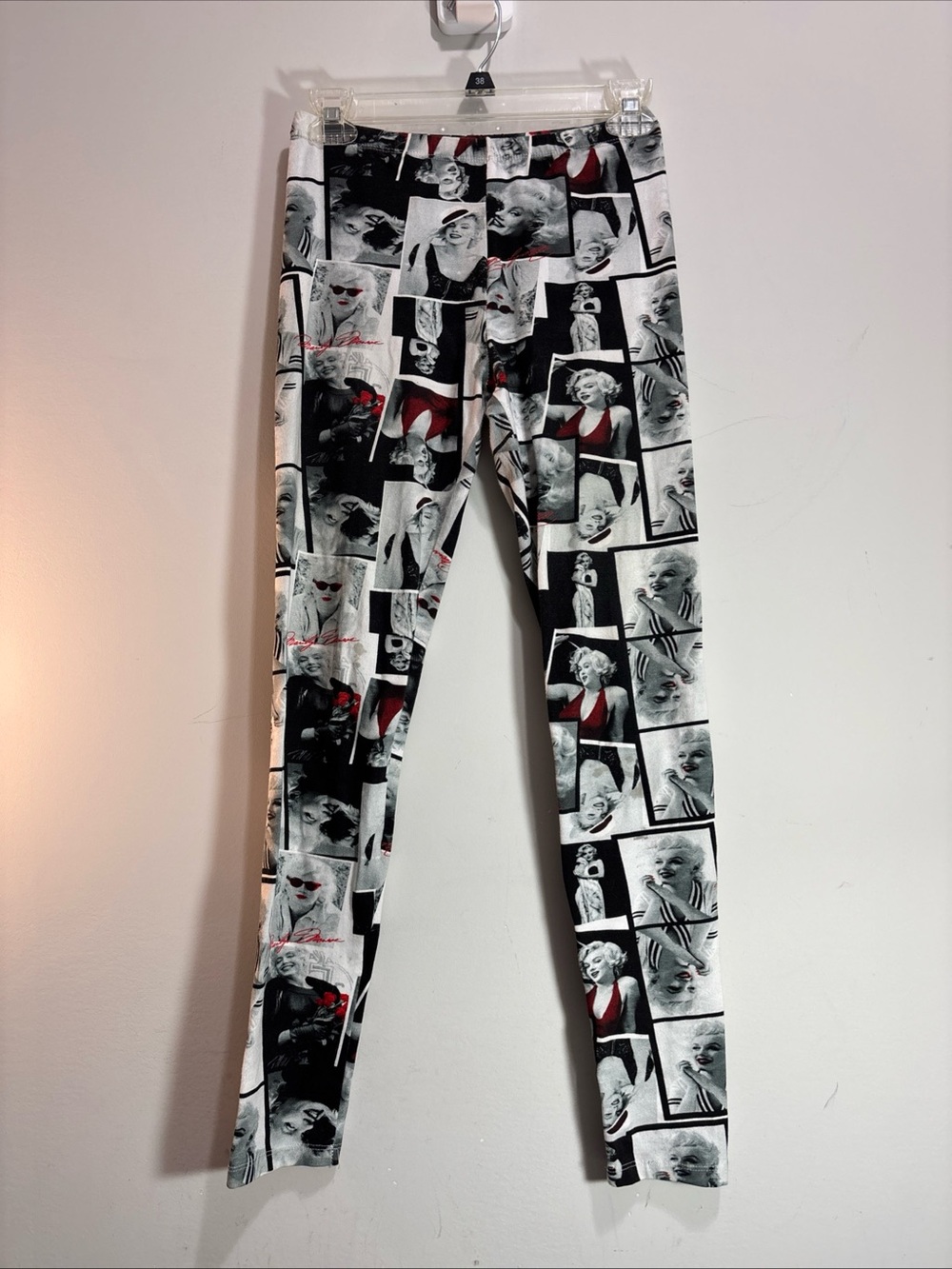 Marilyn Monroe Black & White Photo Collage Leggings with Red Accents. 1416